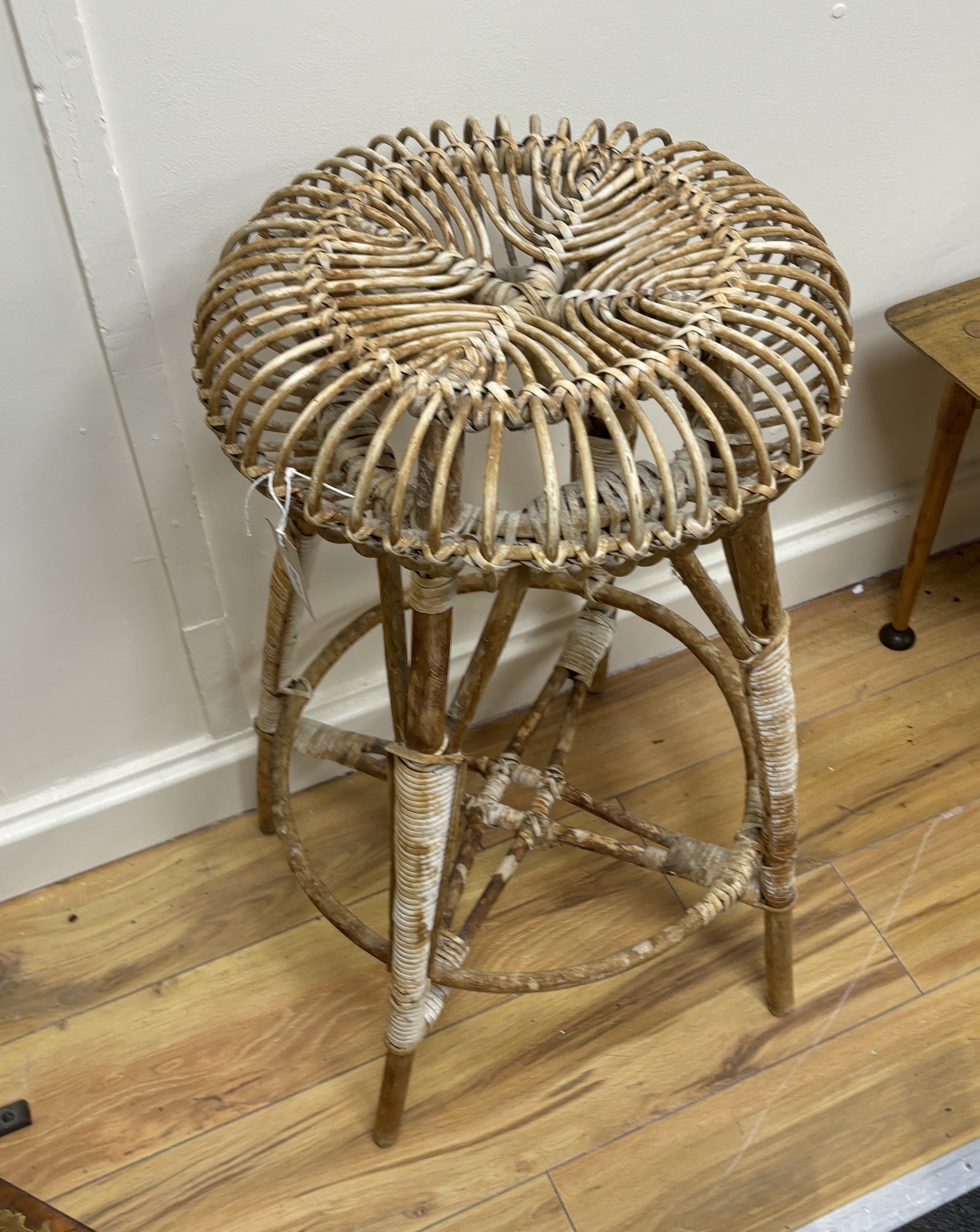 Franco Albini, a mid century 'lobster pot' cane bar stool, height 78cm